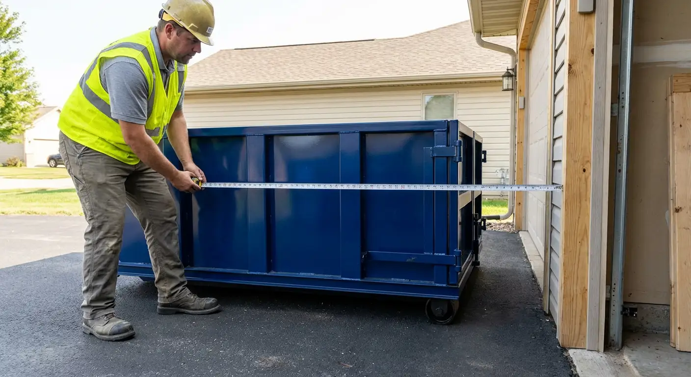 Site assessment for dumpster placement showing clearance requirements in Aurora, CO