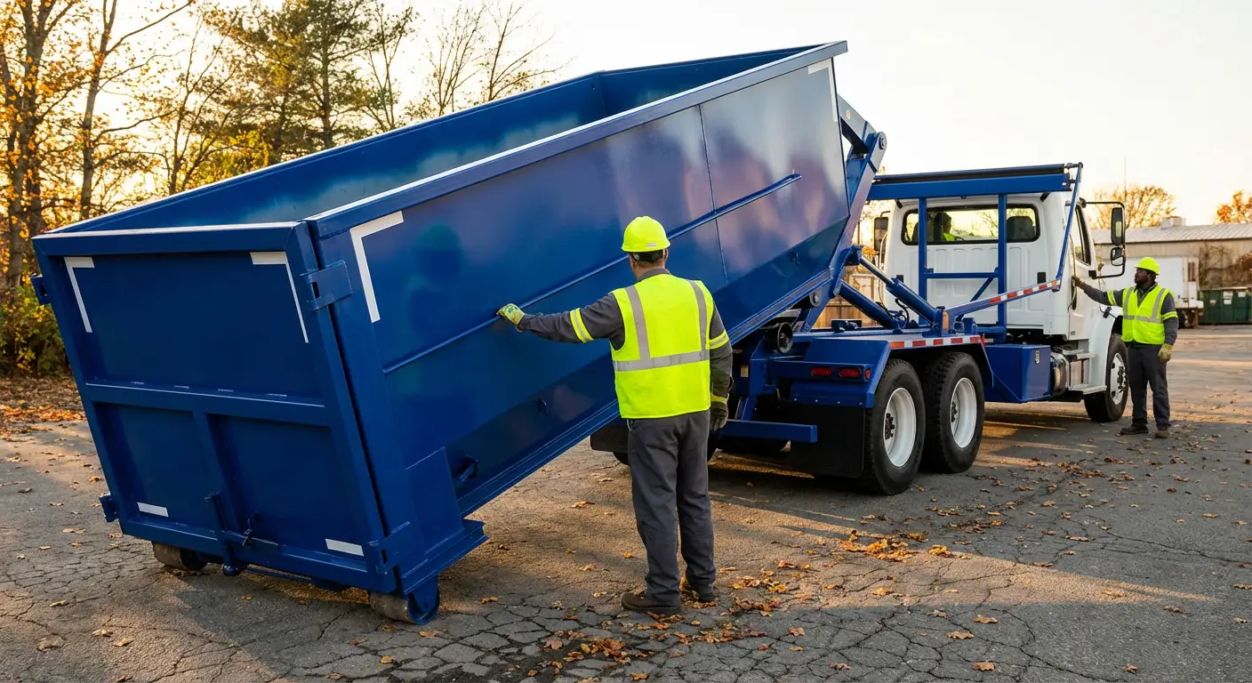 Commercial roll-off dumpster delivery truck in Aurora, CO